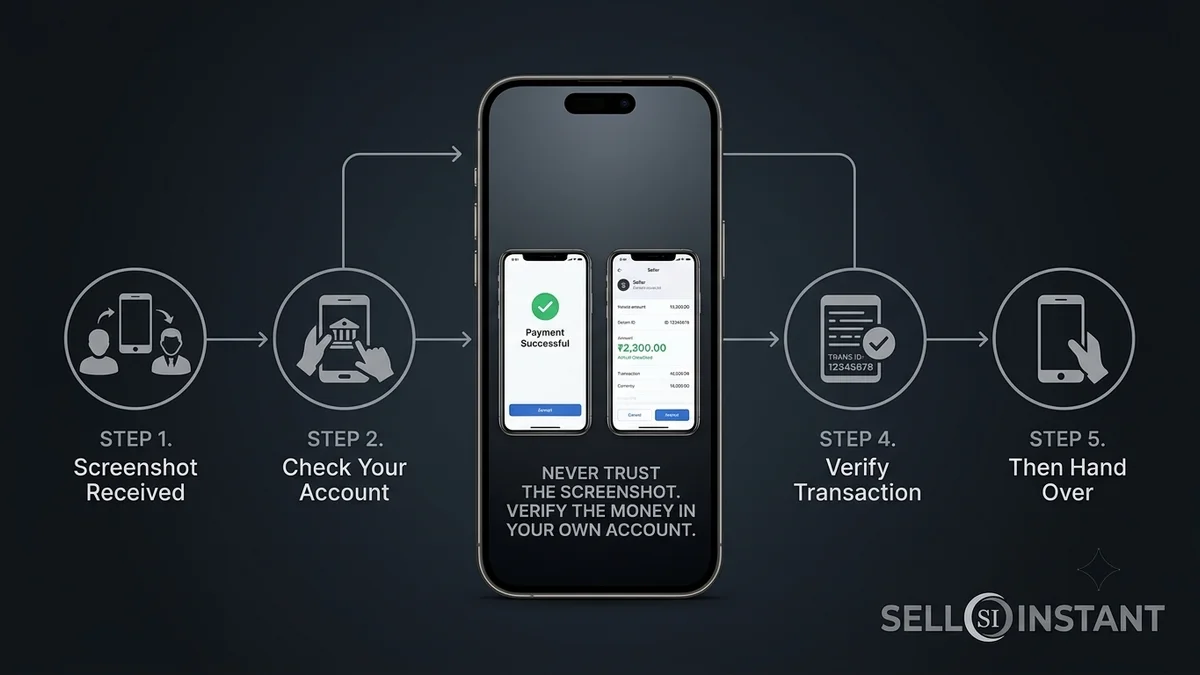 Real payment vs fake payment screenshot comparison