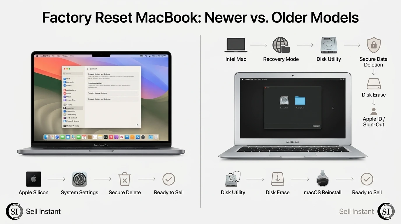 Factory reset MacBook comparison: Newer vs older Macs